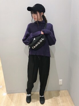 「パープル×黒」｜「アイテム（帽子）」を使った、🍦みうみ🍦さん（レディース・165cm）の秋コーディネート