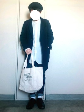 「MAISON KITSUNE」｜「アイテム（ハンチング/ベレー帽）」を使った、くっちーさん（メンズ・166cm）の春コーディネート
