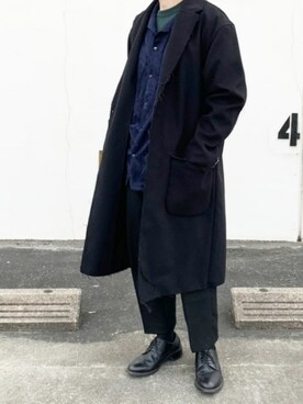 「abahouse」｜「アイテム（チェスターコート）」を使った、くっちーさん（メンズ・166cm）の秋コーディネート