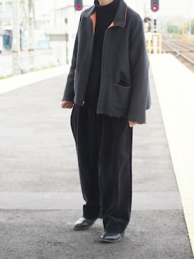 「bukht（ブフト）のアイテム（ブルゾン）」を使った、くっちーさん（メンズ・166cm）の冬コーディネート