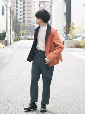 「bukht（ブフト）のアイテム（ブルゾン）」を使った、くっちーさん（メンズ・166cm）の冬コーディネート