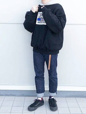 「THEE（シー）のアイテム（パーカー）」を使った、くっちーさん（メンズ・166cm）の春コーディネート
