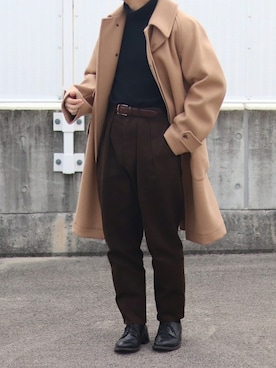 「アイテム（ステンカラーコート）」を使った、くっちーさん（メンズ・166cm・20代）の冬コーディネート