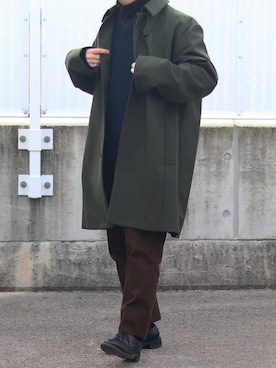 「アイテム（ステンカラーコート）」を使った、くっちーさん（メンズ・166cm・20代）の冬コーディネート