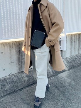 「アイテム（ステンカラーコート）」を使った、くっちーさん（メンズ・166cm・20代）の冬コーディネート
