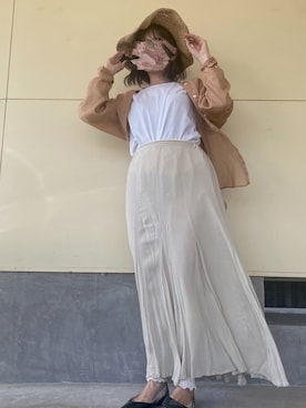 「無印良品（ムジルシリョウヒン）のアイテム（Tシャツ/カットソー、ホワイト系）」を使った、mayuさん（レディース・152cm）の春コーディネート