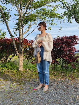 「Hender Scheme（エンダースキーマ）のHender Scheme kinchaku（バッグ、ベージュ系）」を使った、mayuさん（レディース・152cm）の春コーディネート