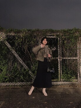 「アイテム（デニムジャケット、グリーン系）」を使った、地瓜球さん（レディース・162cm）の冬コーディネート