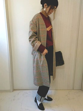 「ワインレッド」｜「アイテム（ノーカラージャケット）」を使った、ricky.yさん（レディース・158cm）の冬コーディネート