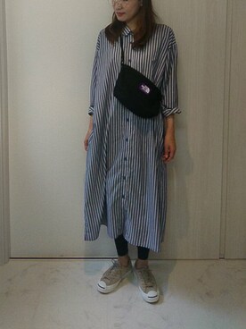 「マキシスカート」｜「アイテム（シャツワンピース）」を使った、ricky.yさん（レディース・158cm）の春コーディネート
