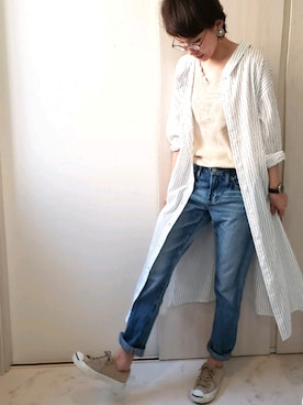 「BACK NUMBER（バックナンバー）のアイテム（シャツワンピース）」を使った、ricky.yさん（レディース・158cm）の春コーディネート