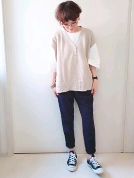 「CONVERSE（コンバース）のconverse コンバース ALL STAR 100 COLORS OX オールスター 100 カラーズ オックス 32861791 BLACK（スニーカー）」を使った、ricky.yさん（レディース・158cm）の春コーディネート