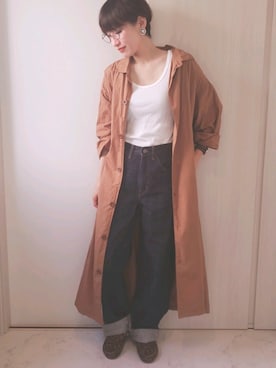 「秋のカフェオレコーデ」｜「アイテム（シャツワンピース）」を使った、ricky.yさん（レディース・158cm）の秋コーディネート