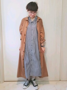 「秋のカフェオレコーデ」｜「アイテム（シャツワンピース）」を使った、ricky.yさん（レディース・158cm）の秋コーディネート