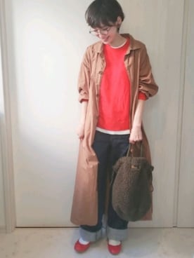 「UNIQLO（ユニクロ）のハイライズワイドストレートジーンズ（デニムパンツ）」を使った、ricky.yさん（レディース・158cm）の秋コーディネート