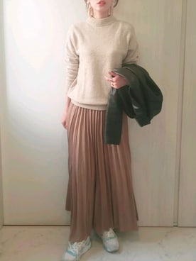 「マキシ丈スカート」｜「アイテム（ライダースジャケット）」を使った、ricky.yさん（レディース・158cm）の冬コーディネート