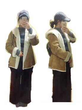 「Another Edition（アナザーエディション）のアイテム（ムートンコート）」を使った、chiharuさん（レディース・158cm）の冬コーディネート