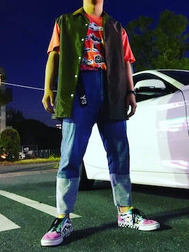 「MSGM（エムエスジーエム）のアイテム（デニムパンツ）」を使った、あきもりさん（メンズ・270cm）の春コーディネート