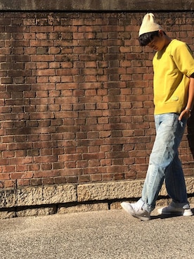 「kojima market placeのアイテム（帽子、ベージュ系）」を使った、ヒカル  さん（メンズ・180cm）の冬コーディネート