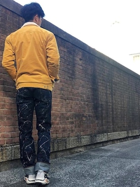 「RESOUND CLOTHING （リサウンドクロージング）のアイテム（ジャケット/アウター、イエロー系）」を使った、ヒカル  さん（メンズ・180cm）の冬コーディネート