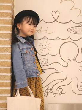 「アイテム（サロペット/オーバーオール、イエロー系）」を使った、たんここさん（キッズ・90cm）の春コーディネート