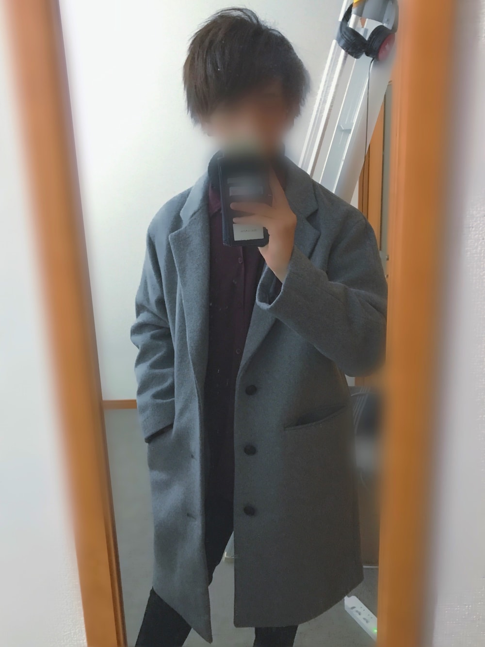「SPINNSの【UNISEX】無地長袖オープンカラーシャツ（シャツ/ブラウス、レッド系）」を使った、Tsuruさん（メンズ・165cm）の冬コーディネートの1枚目の写真