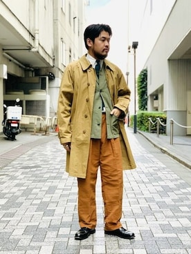 「Buzz Rickson's（バズリクソンズ）のアイテム（ステンカラーコート）」を使った、fennicaさん（メンズ・175cm）の秋コーディネート