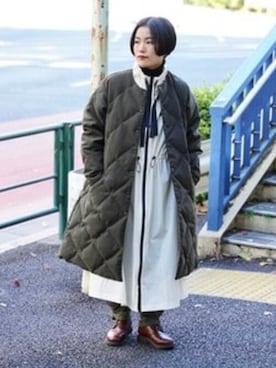 「オリーブ」｜「アイテム（その他アウター）」を使った、fennicaさん（レディース・152cm）の冬コーディネート