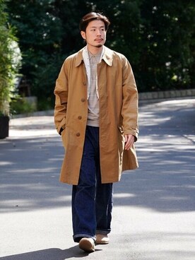 「Buzz Rickson's（バズリクソンズ）のアイテム（ステンカラーコート）」を使った、fennicaさん（メンズ・179cm）の春コーディネート