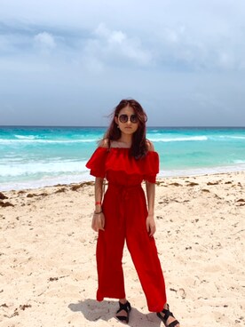 「red」｜「アイテム（サンダル）」を使った、Syeongyiさん（レディース・157cm）の夏コーディネート