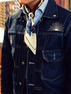 「menswear」｜「アイテム（デニムジャケット）」を使った、Min’D Wengさん（メンズ・174cm）の春コーディネート