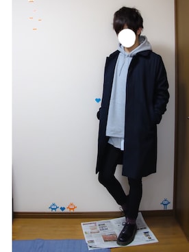「unrelaxing（アンリラクシング）のアイテム（ステンカラーコート）」を使った、りゅたさん（メンズ・175cm）の冬コーディネート