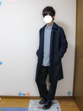 「unrelaxing（アンリラクシング）のアイテム（ステンカラーコート）」を使った、りゅたさん（メンズ・175cm）の冬コーディネート