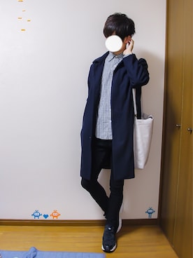 「unrelaxing（アンリラクシング）のアイテム（ステンカラーコート）」を使った、りゅたさん（メンズ・175cm）の冬コーディネート