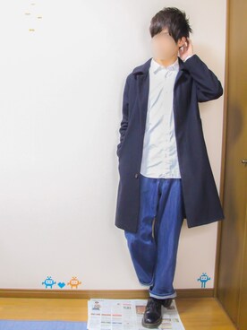 「unrelaxing（アンリラクシング）のアイテム（ステンカラーコート）」を使った、りゅたさん（メンズ・175cm）の春コーディネート