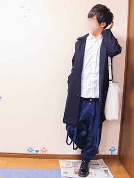 「unrelaxing（アンリラクシング）のアイテム（ステンカラーコート）」を使った、りゅたさん（メンズ・175cm）の春コーディネート