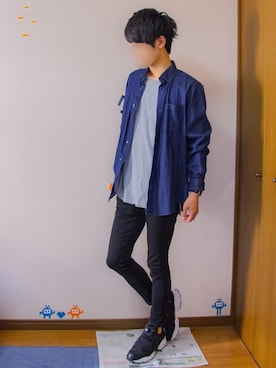 「RAGEBLUE（レイジブルー）の＜トレンドのロング丈＞ワッフルロングカットソー/733404（Tシャツ/カットソー）」を使った、りゅたさん（メンズ・175cm）の秋コーディネート