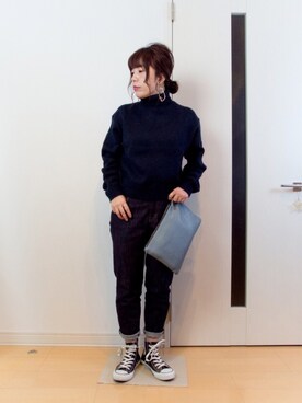 「ZOZO（ゾゾ）のスリムテーパードデニムパンツ［WOMEN］（デニムパンツ）」を使った、まみさん（レディース・152cm）の冬コーディネート