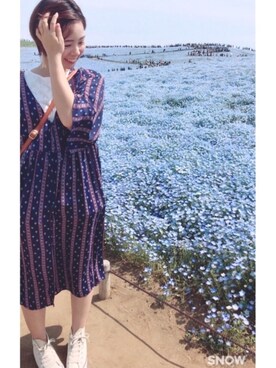 「INGNI（イング）のアイテム（シャツワンピース、ブルー系）」を使った、はるさん（レディース・152cm）の春コーディネート