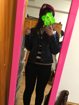 「Honeys（ハニーズ）のＧジャン（デニムジャケット、ブルー系）」を使った、10*さん（レディース・163cm）の春コーディネート
