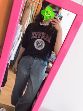 「INGNI（イング）のカレッジロゴTシャツ＆ハイネックレーストップス／セット（Tシャツ/カットソー、ブルー系）」を使った、10*さん（レディース・163cm）の秋コーディネート