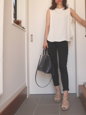 「UNIQLO（ユニクロ）のWOMEN ウルトラストレッチジーンズ（デニムパンツ）」を使った、hiさん（レディース・161cm）の夏コーディネート