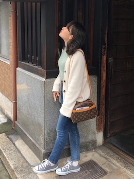 「A part by（アパートバイ）のアイテム（カーディガン/ボレロ、ホワイト系）」を使った、あやかさん（レディース・150cm）の春コーディネート