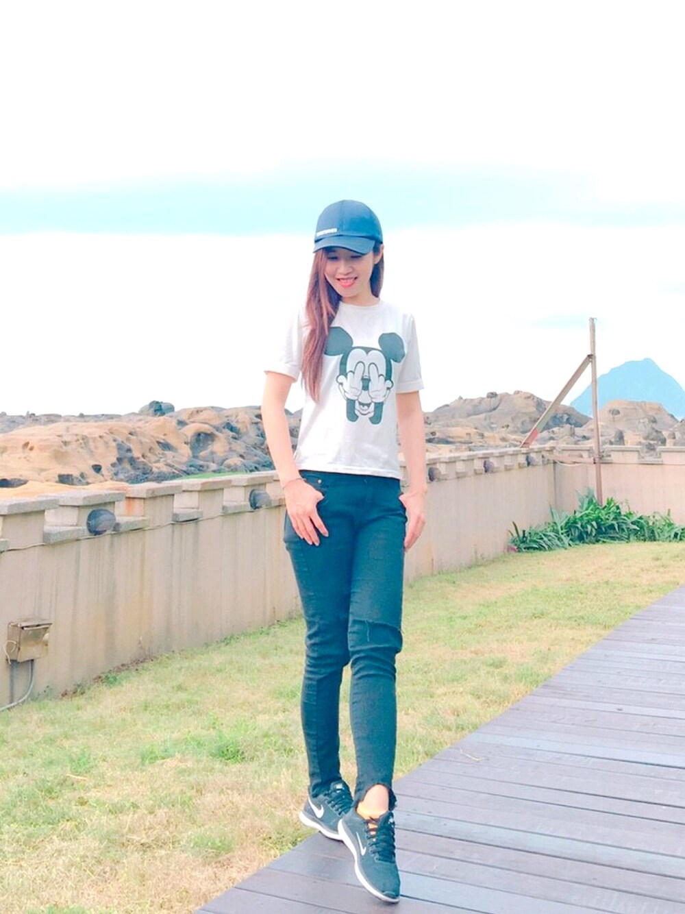 「ZARA、NIKE、korea、Chuu、Joyce Shop、VOGUE、WEARBOOKエントリー、fashion、spring」｜「ZARAのアイテム（帽子、ブルー系）」を使った、Cathy/千千さん（レディース・157cm）の春コーディネートの1枚目の写真