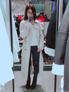 「FOREVER 21」｜「アイテム（トレンチコート）」を使った、Cathy/千千さん（レディース・157cm）の冬コーディネート