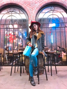 「PULL&BEAR（プルアンドベア）のアイテム（帽子）」を使った、Cathy/千千さん（レディース・157cm）の冬コーディネート