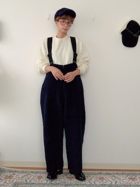 「BEAMS BOY（ビームスボーイ）のアイテム（オールインワン・サロペット）」を使った、kinoko.さん（レディース・157cm）の冬コーディネート