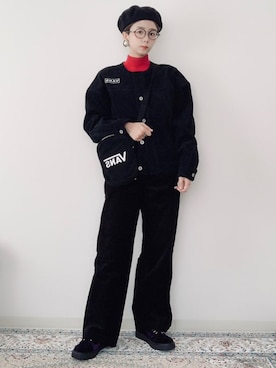 「VANS（バンズ）のアイテム（ノーカラージャケット）」を使った、kinoko.さん（レディース・157cm）の冬コーディネート