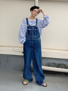 「アイテム（サロペット/オーバーオール）」を使った、kinoko.さん（レディース・157cm）の夏コーディネート