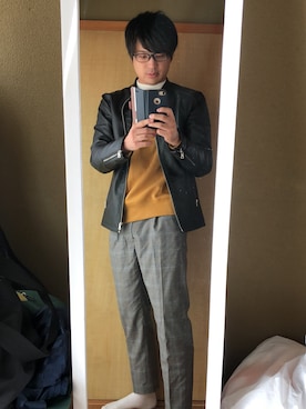「リドム」｜「アイテム（ライダースジャケット）」を使った、ジンさん（メンズ・173cm）の秋コーディネート